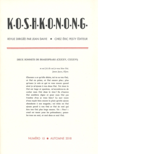 K.O.S.H.K.O.N.O.N.G n°15 novembre 2018 15,5 x 24 cm, 20 p., 11 € isbn : 978-2-917786-54-3