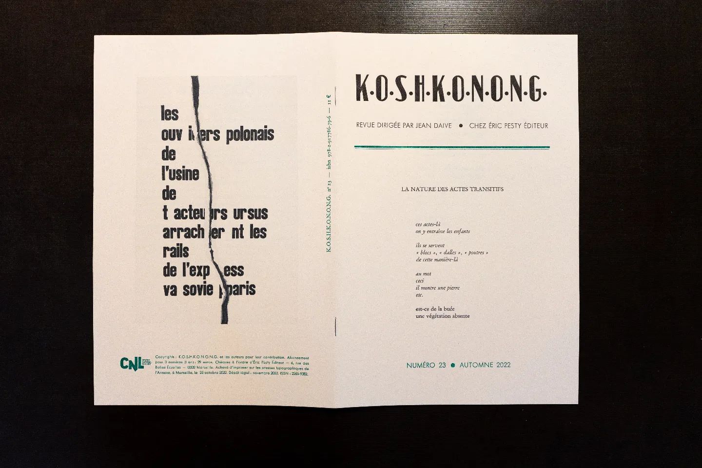 Sortie en librairie de K.O.S.H.K.O.N.O.N.G. 23. Avec des textes, interventions graphiques et traductions de Claude Royet-Journoud, Bénédicte Vilgrain & Gendun Chöp’el, Jean Le Gac, Lyn Hejinian (trad. Martin Richet), Gil J. Wolman.
#typography #typographie #letters #bookstagram #books #livres #ericpestyediteur #editions #poesie #poetry #words #ofmi #machine #mots #lettres #reading